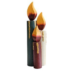 Decorative Trio Wood Candle Set With Dripping Wax Look